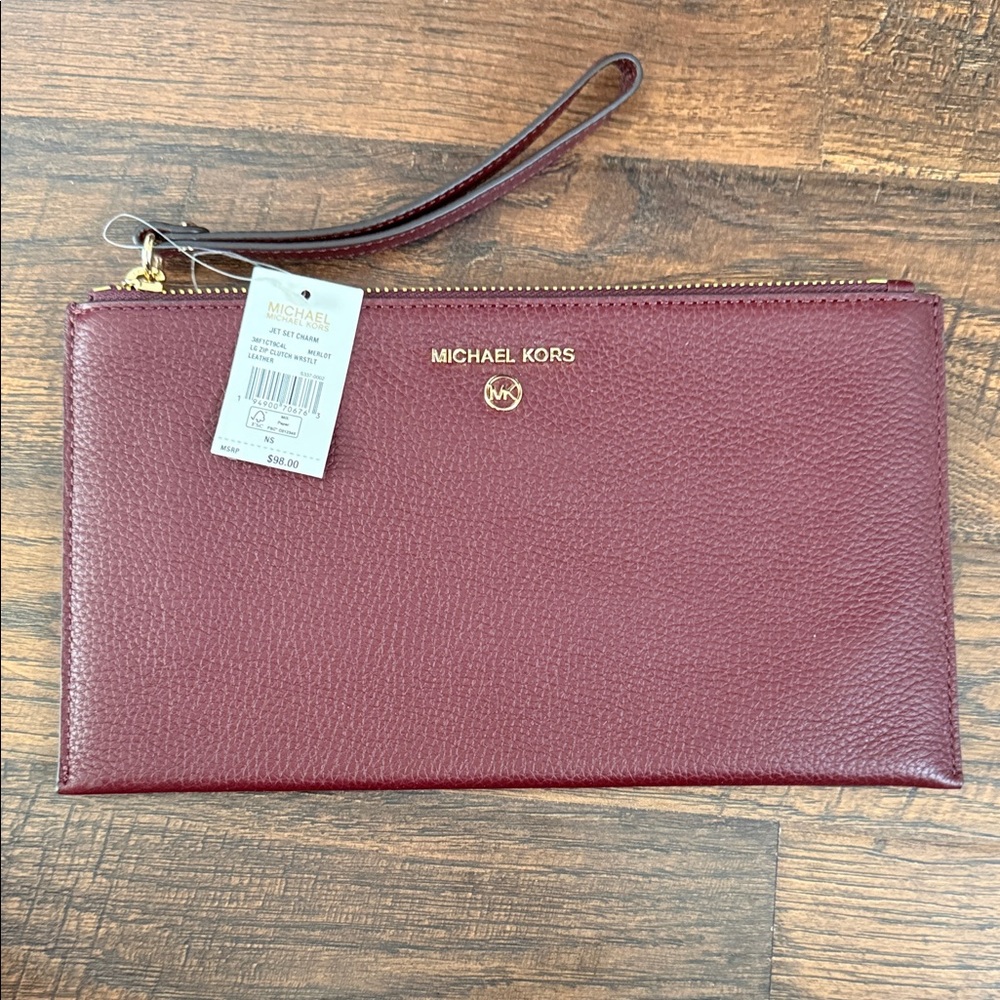 Michael Kors Maroon Leather Wristlet